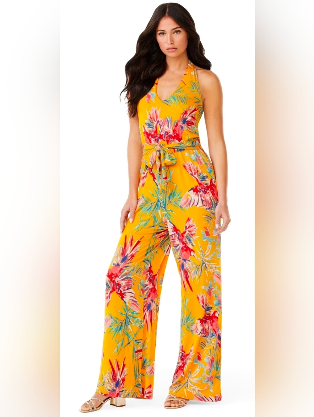 NEW. Halter Jumpsuit with Tropical Print — Sofia Jeans by Sofia Vergara.